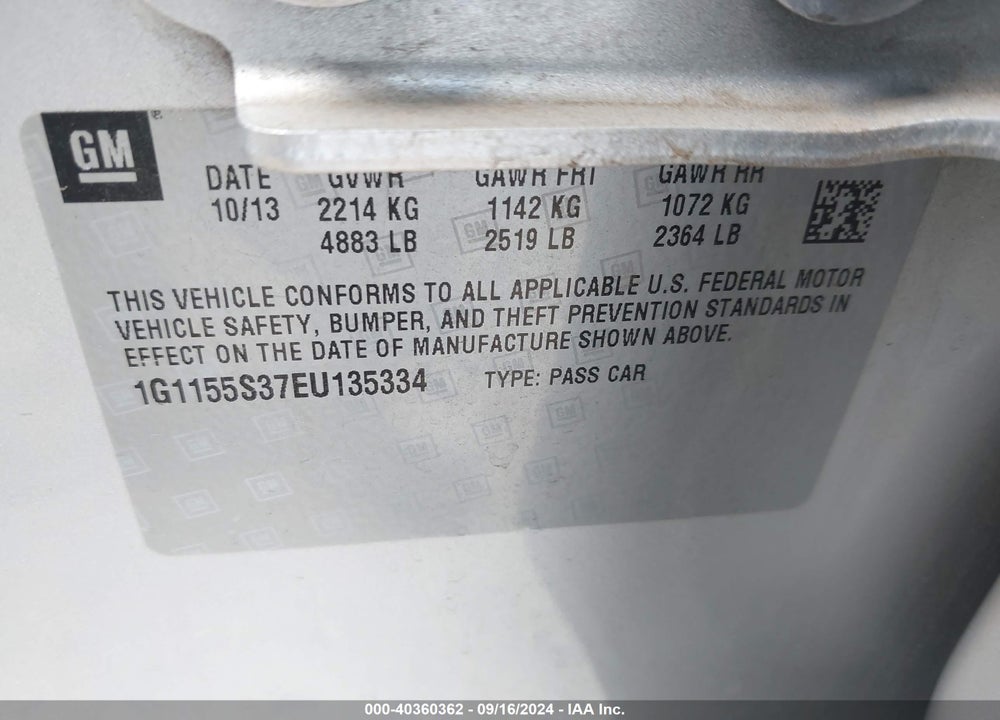 2014 CHEVROLET IMPALA 2LZ VIN: 1G1155S37EU135334