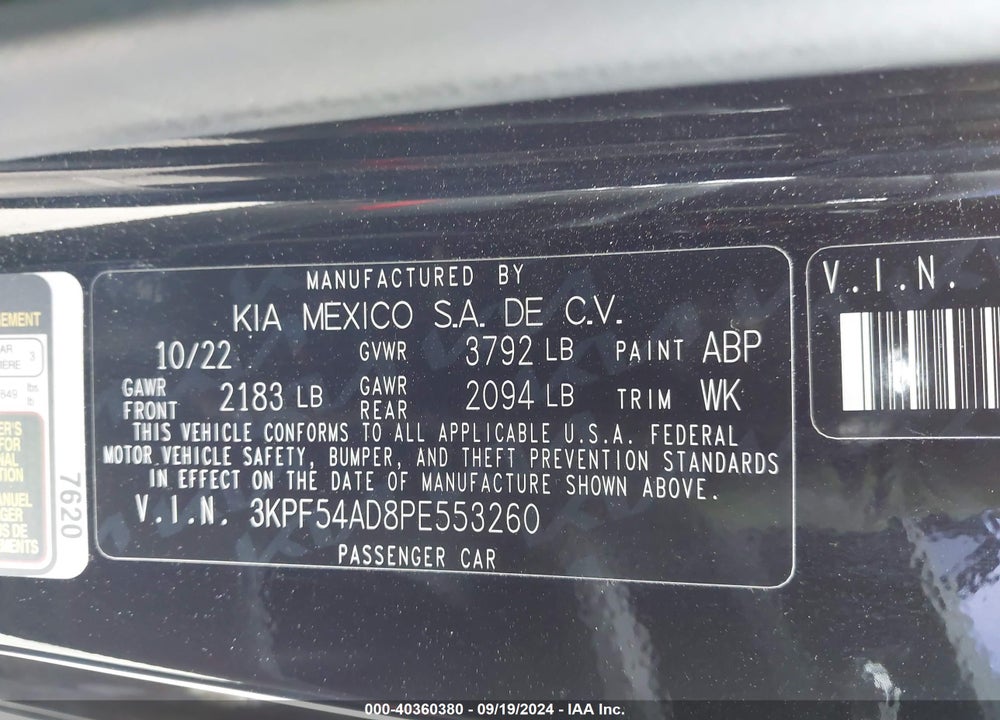 2023 KIA FORTE GT LINE VIN: 3KPF54AD8PE553260
