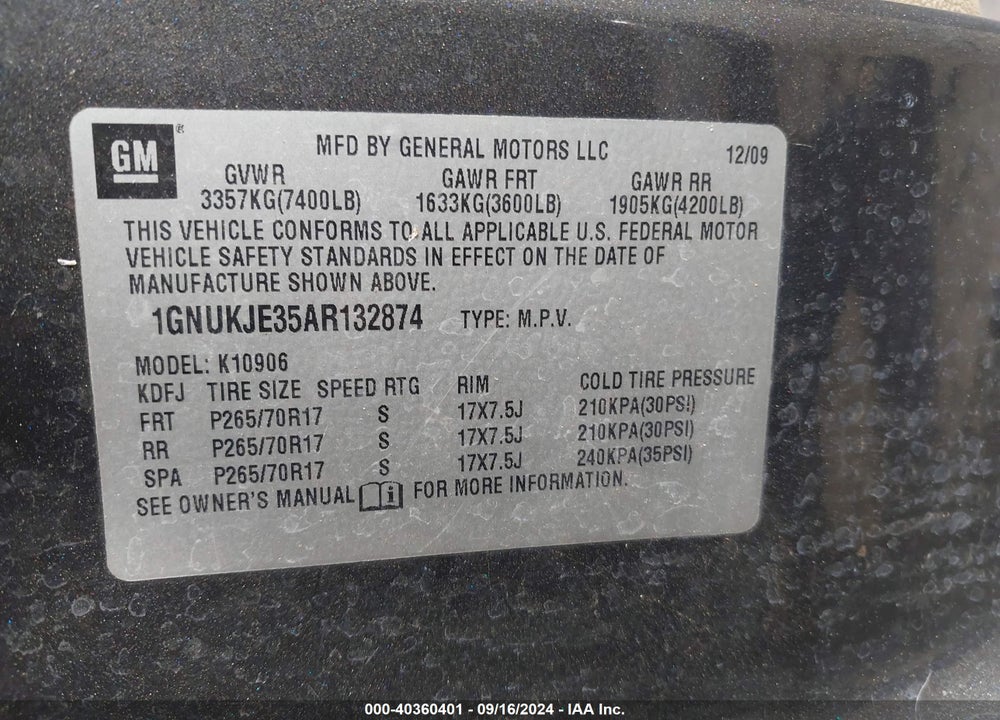 2010 CHEVROLET SUBURBAN 1500 VIN: 1GNUKJE35AR132874