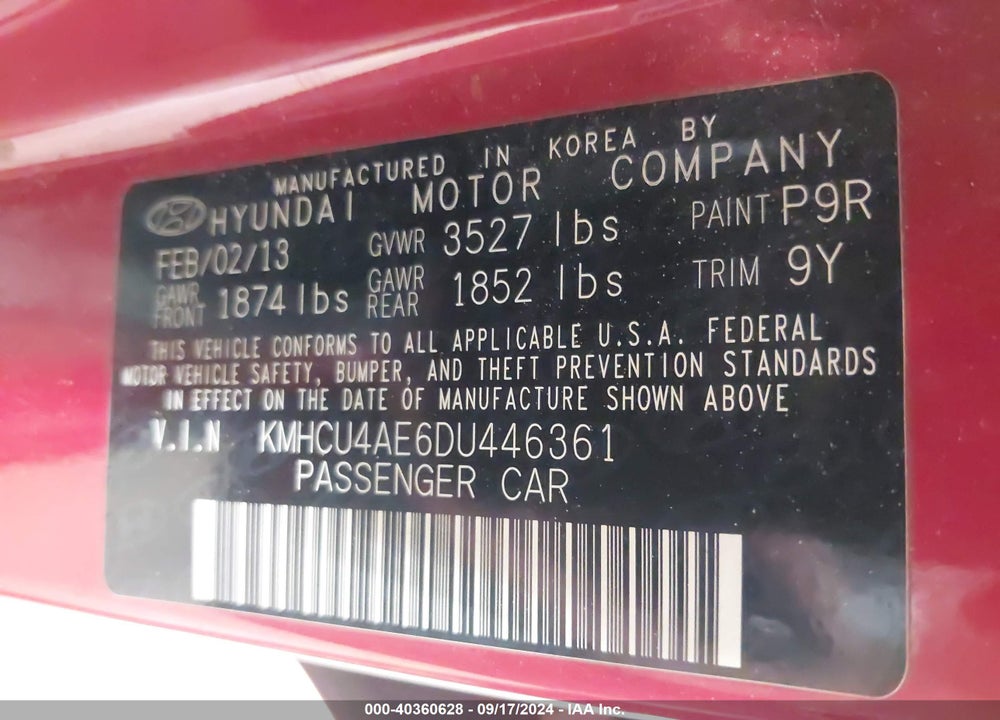 2013 HYUNDAI ACCENT GLS VIN: KMHCU4AE6DU446361