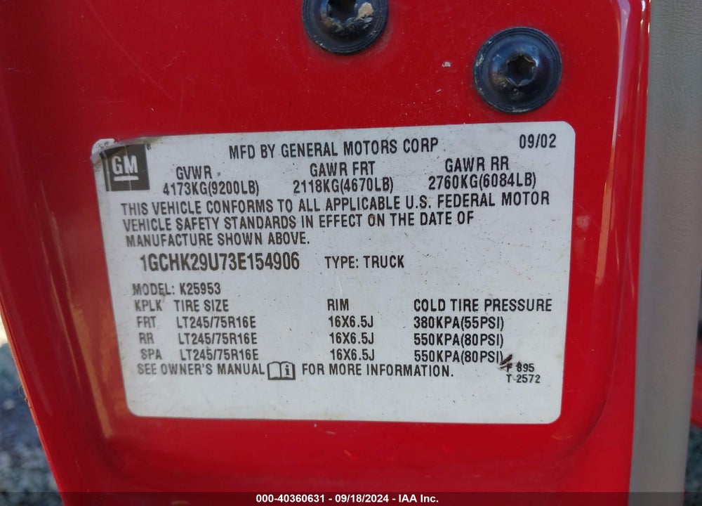 2003 CHEVROLET SILVERADO 2500HD LS VIN: 1GCHK29U73E154906