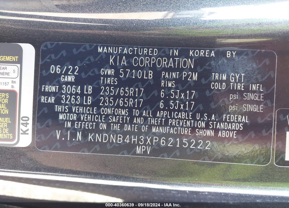 2023 KIA CARNIVAL MPV LX VIN: KNDNB4H3XP6215222