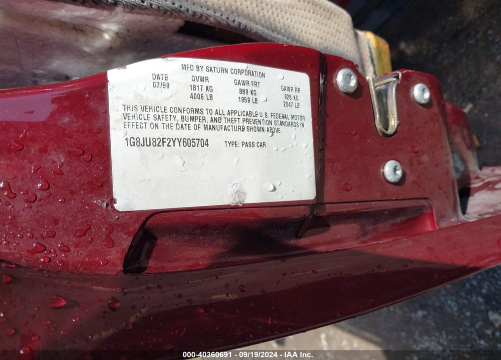 2000 SATURN LW1 VIN: 1G8JU82F2YY605704