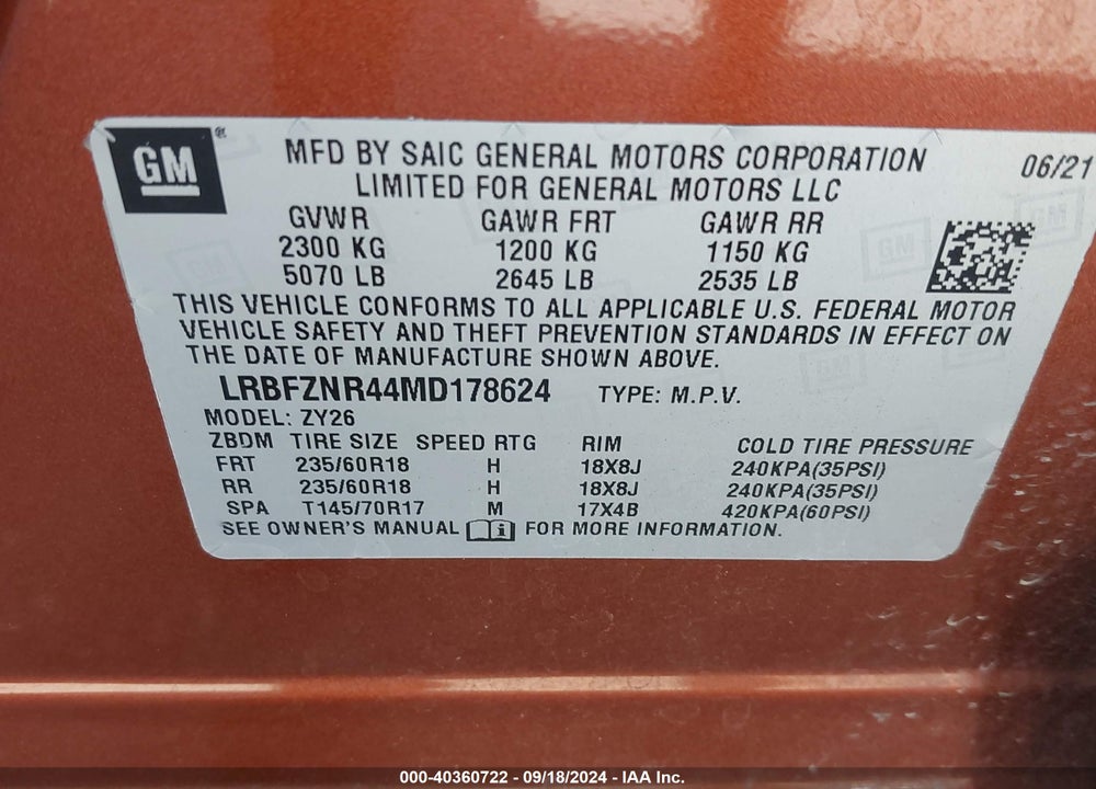 2021 BUICK ENVISION FWD ESSENCE VIN: LRBFZNR44MD178624