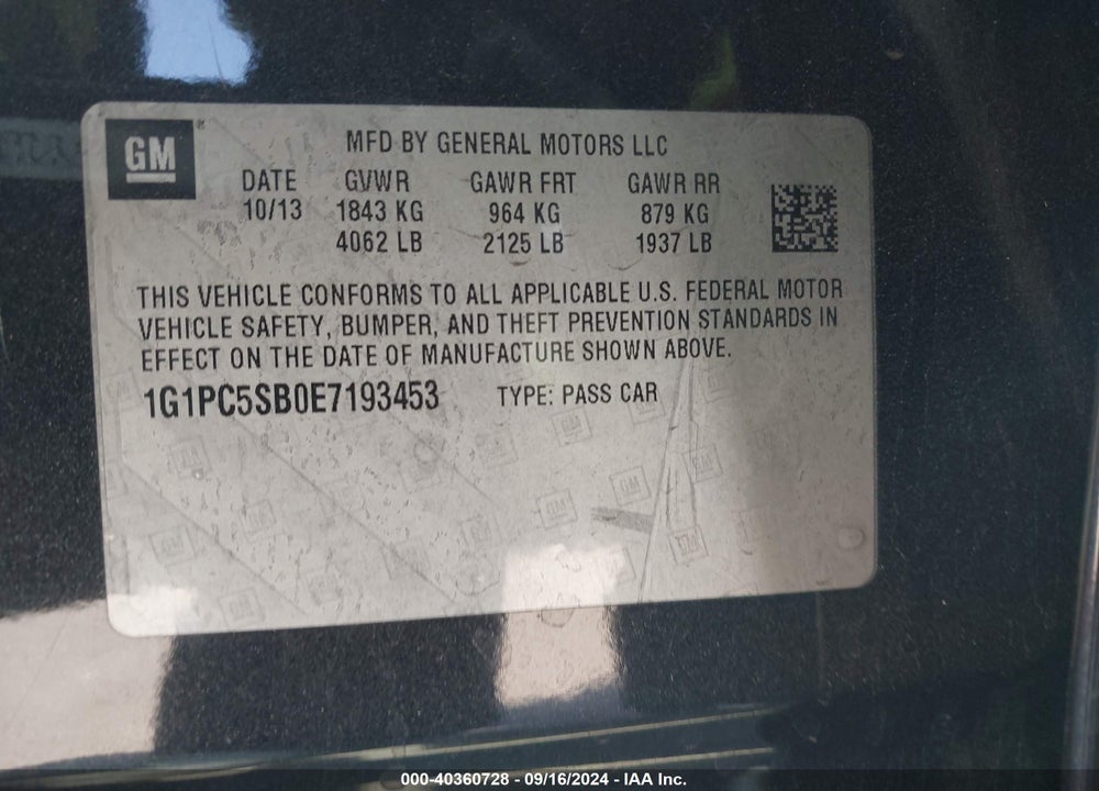 2014 CHEVROLET CRUZE 1LT AUTO VIN: 1G1PC5SB0E7193453
