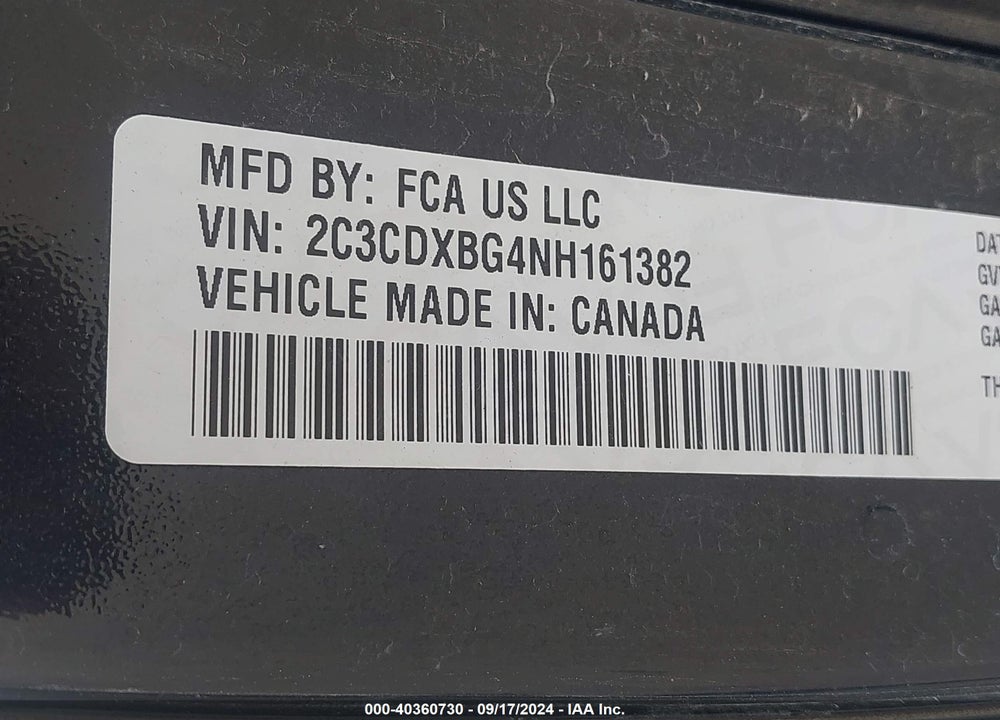 2022 DODGE CHARGER VIN: 2C3CDXBG4NH161382