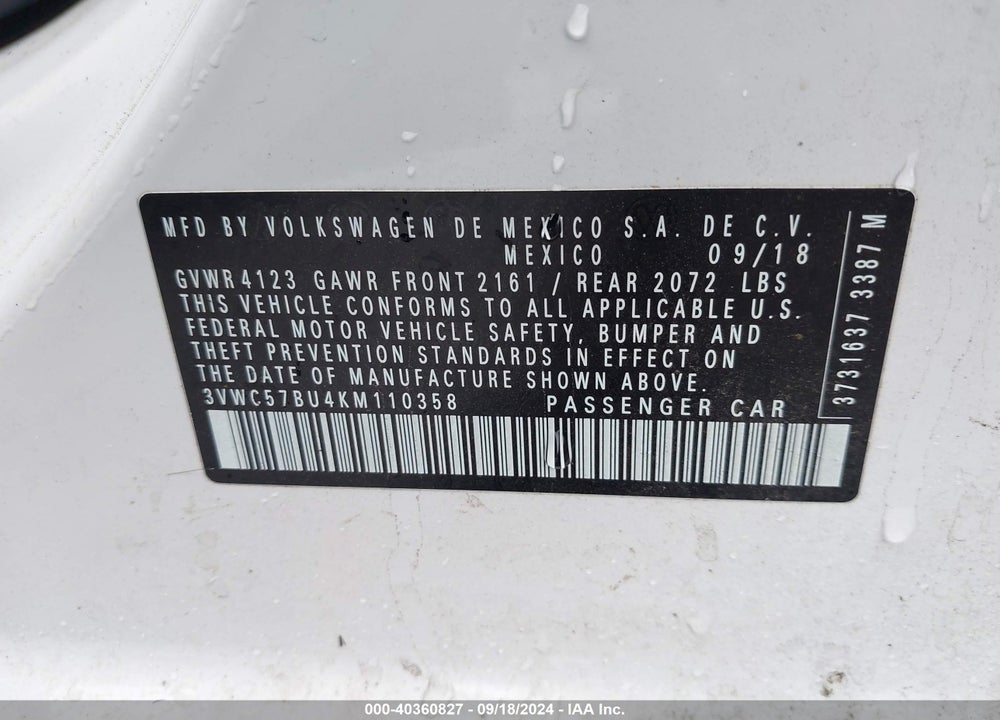 2019 VOLKSWAGEN JETTA 1.4T R-LINE/1.4T S/1.4T SE VIN: 3VWC57BU4KM110358