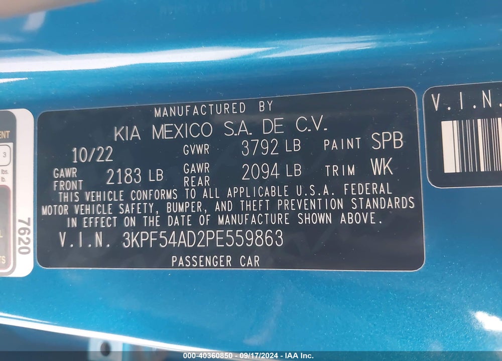 2023 KIA FORTE VIN: 3KPF54AD2PE559863