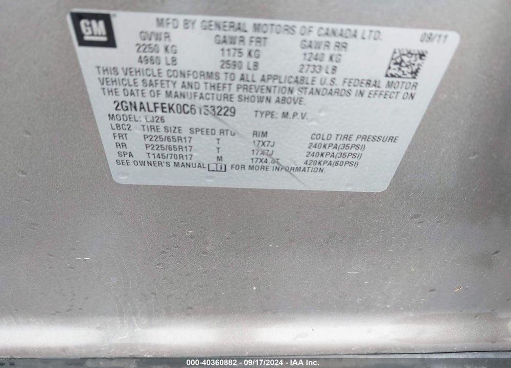 2012 CHEVROLET EQUINOX LTZ VIN: 2GNALFEK0C6153229