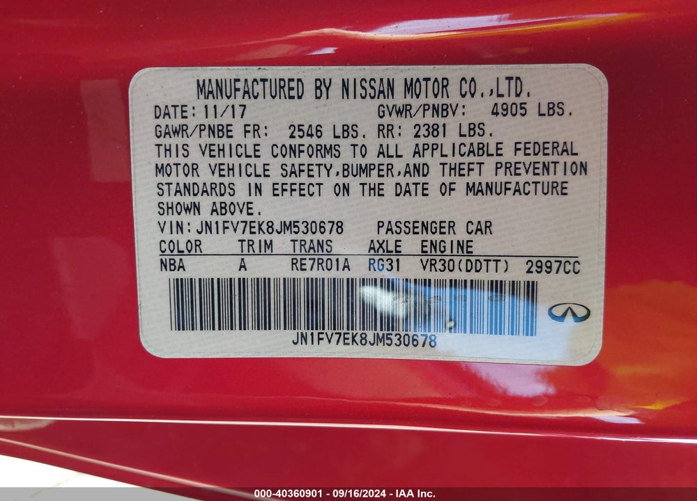2018 INFINITI Q60 3.0T RED SPORT 400 VIN: JN1FV7EK8JM530678