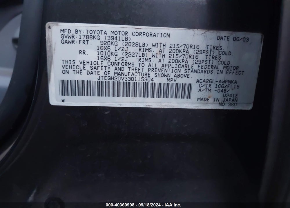 2003 TOYOTA RAV4 VIN: JTEGH20V330115304