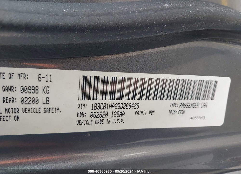 2011 DODGE CALIBER EXPRESS VIN: 1B3CB1HA2BD268426