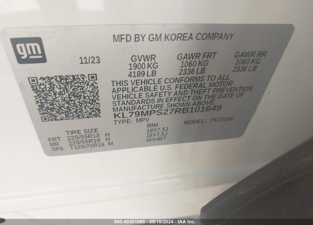 2024 CHEVROLET TRAILBLAZER FWD LT VIN: KL79MPS27RB101649
