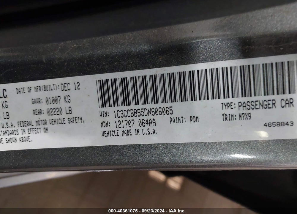 2013 CHRYSLER 200 TOURING VIN: 1C3CCBBB5DN606065