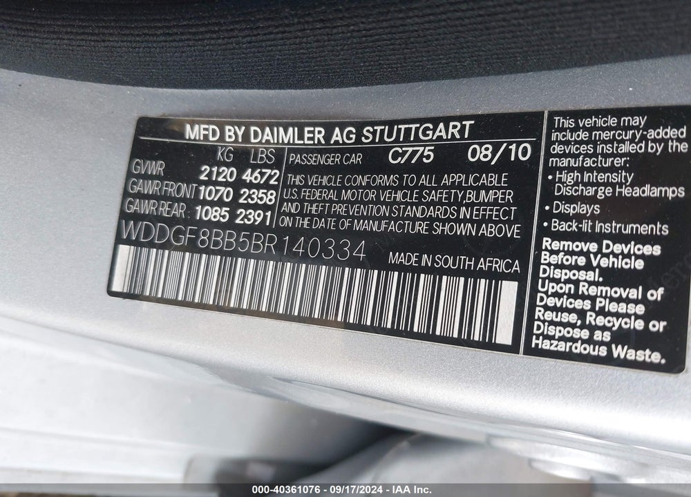 2011 MERCEDES-BENZ C 300 LUXURY 4MATIC/SPORT 4MATIC VIN: WDDGF8BB5BR140334