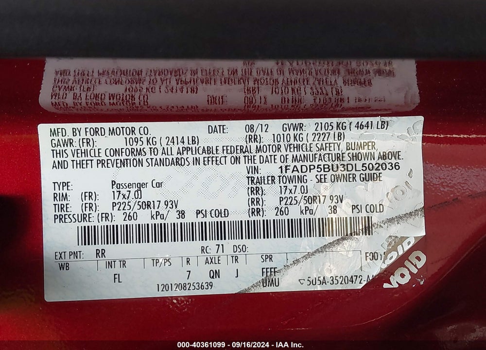 2013 FORD C-MAX HYBRID SEL VIN: 1FADP5BU3DL502036