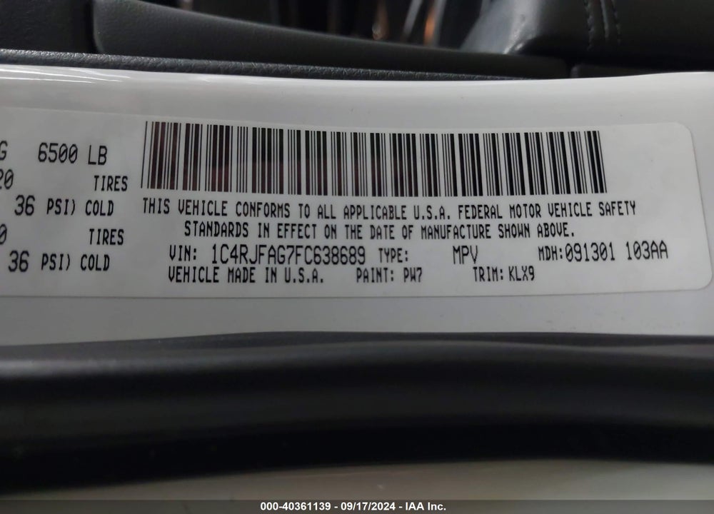 2015 JEEP GRAND CHEROKEE ALTITUDE VIN: 1C4RJFAG7FC638689