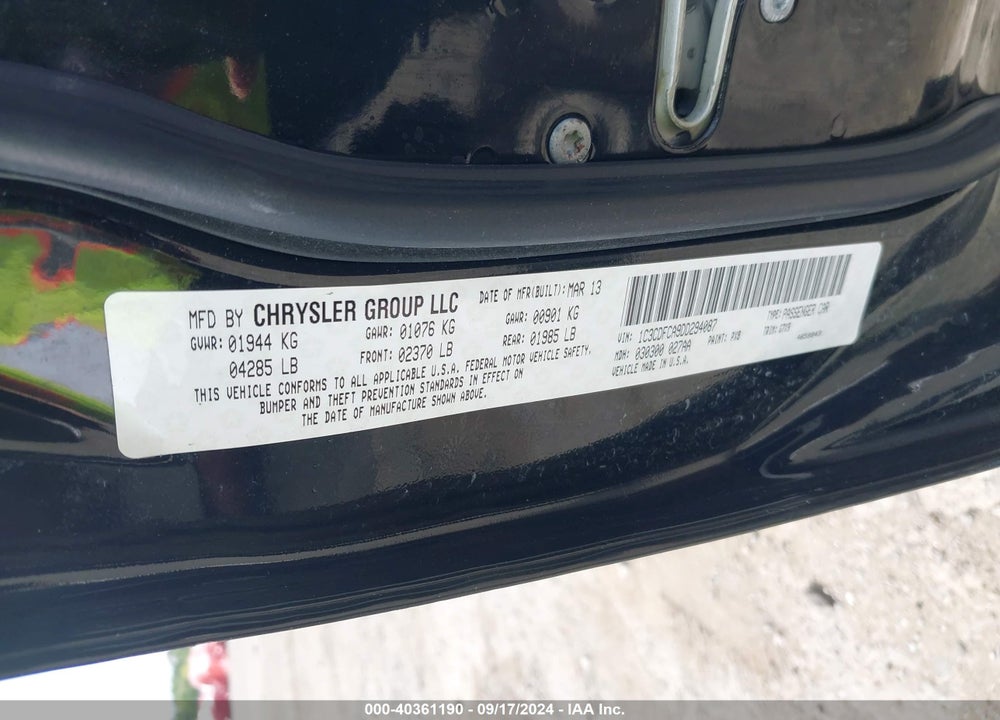 2013 DODGE DART LIMITED VIN: 1C3CDFCA9DD294087