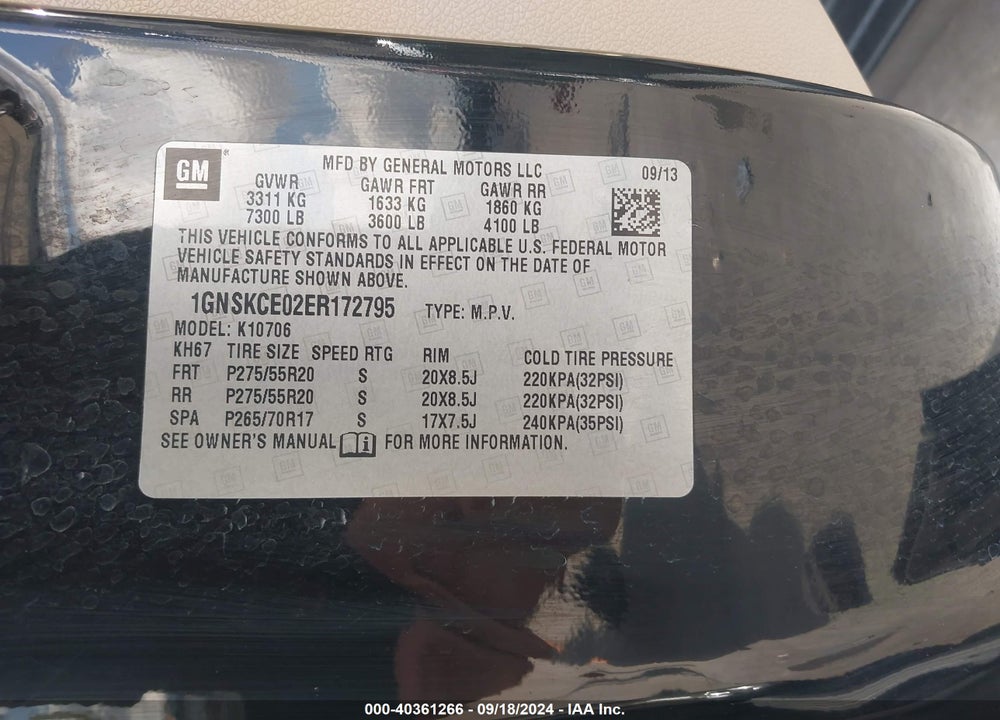 2014 CHEVROLET TAHOE LTZ VIN: 1GNSKCE02ER172795