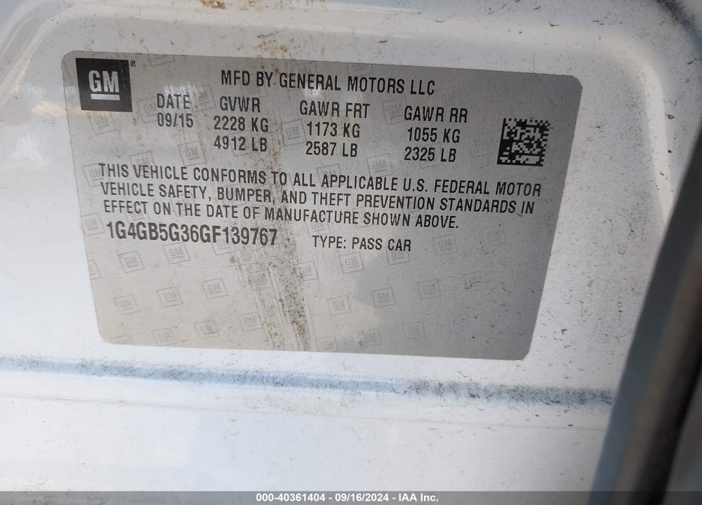 2016 BUICK LACROSSE LEATHER VIN: 1G4GB5G36GF139767