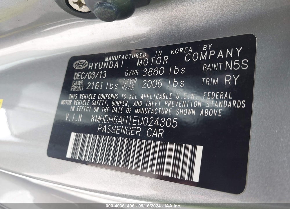 2014 HYUNDAI ELANTRA VIN: KMHDH6AH1EU024305