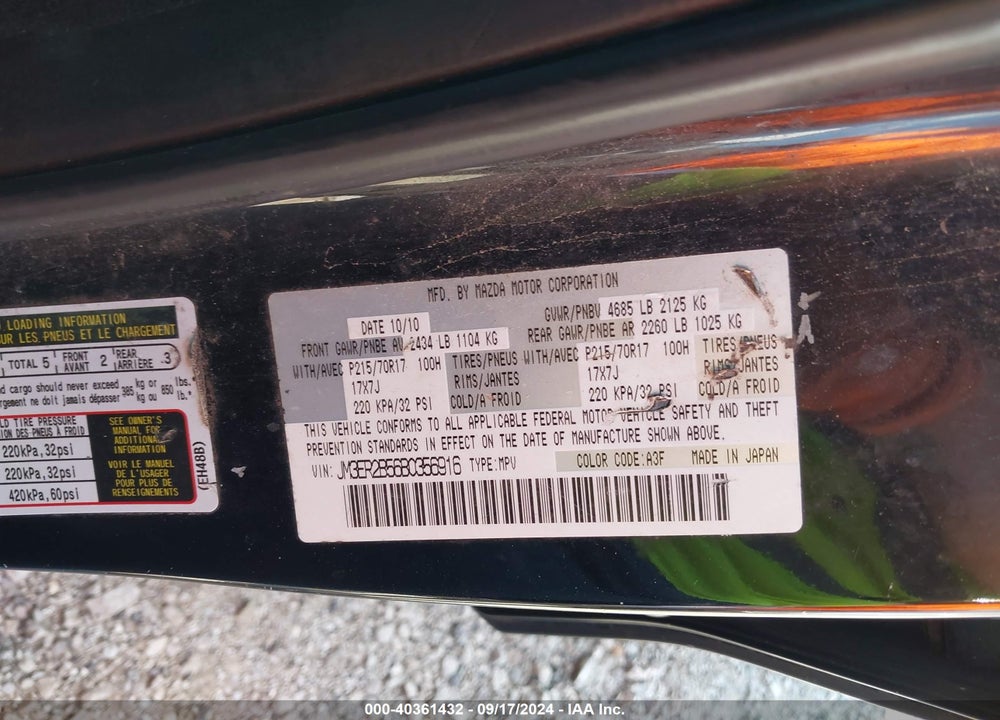 2011 MAZDA CX-7 I SPORT VIN: JM3ER2B56B0356916