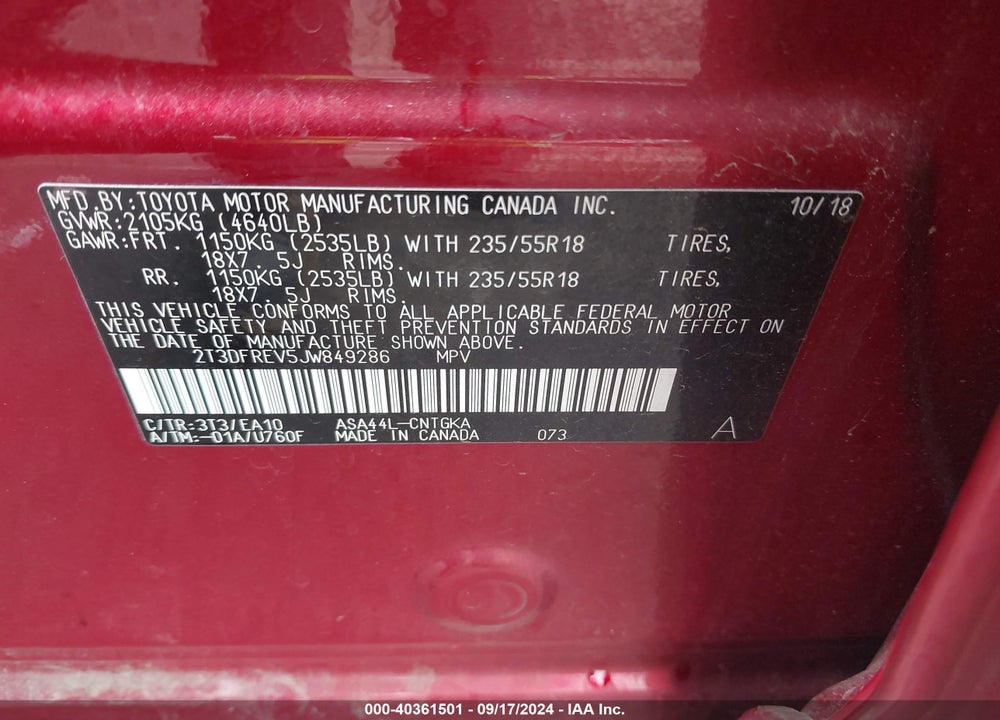 2018 TOYOTA RAV4 LIMITED VIN: 2T3DFREV5JW849286
