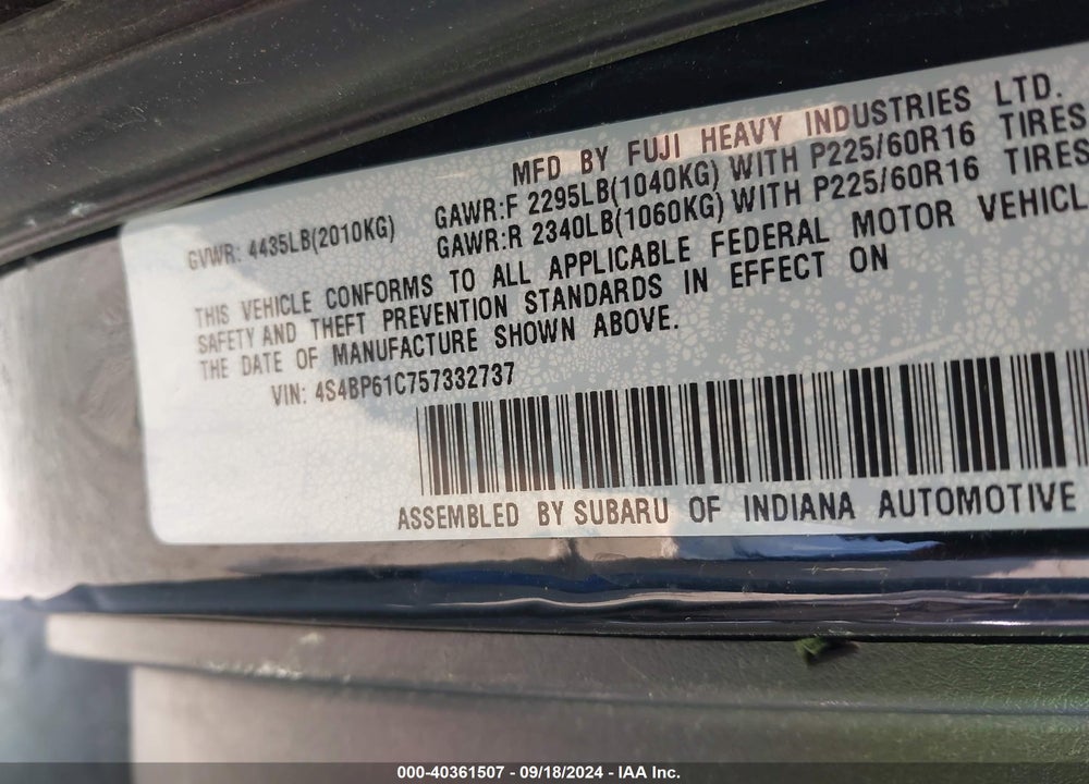 2005 SUBARU OUTBACK 2.5I VIN: 4S4BP61C757332737