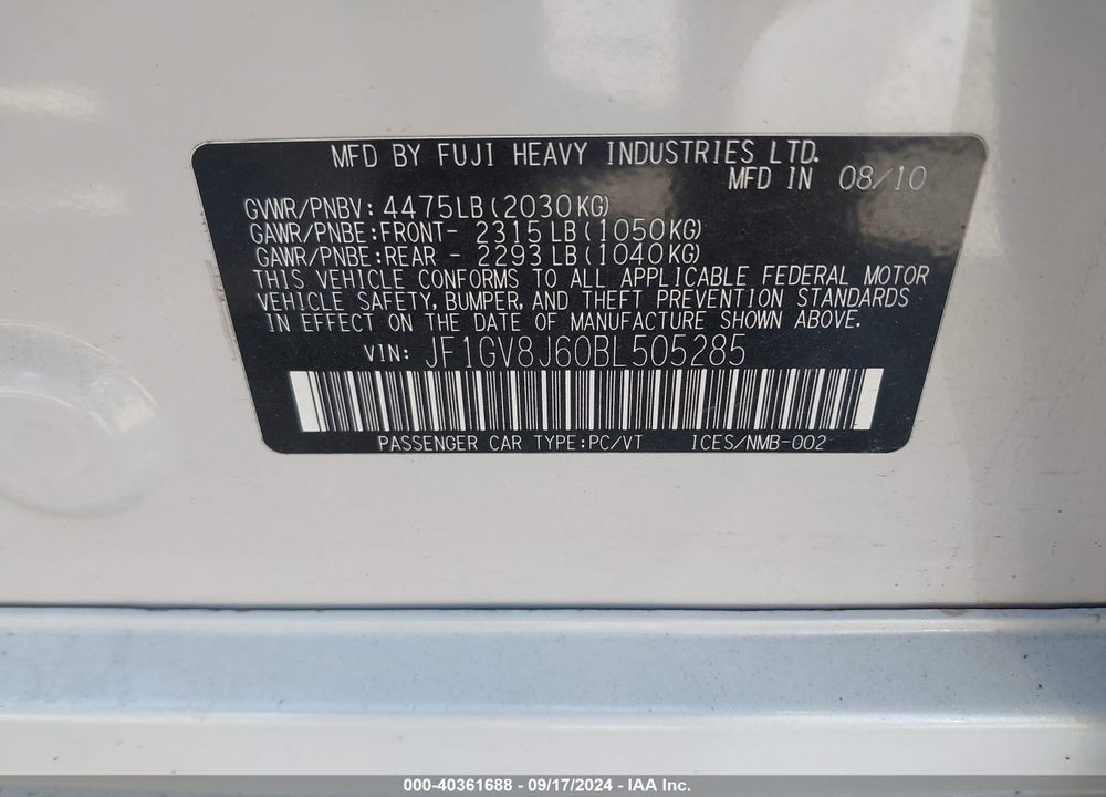 2011 SUBARU IMPREZA WRX STI LIMITED VIN: JF1GV8J60BL505285