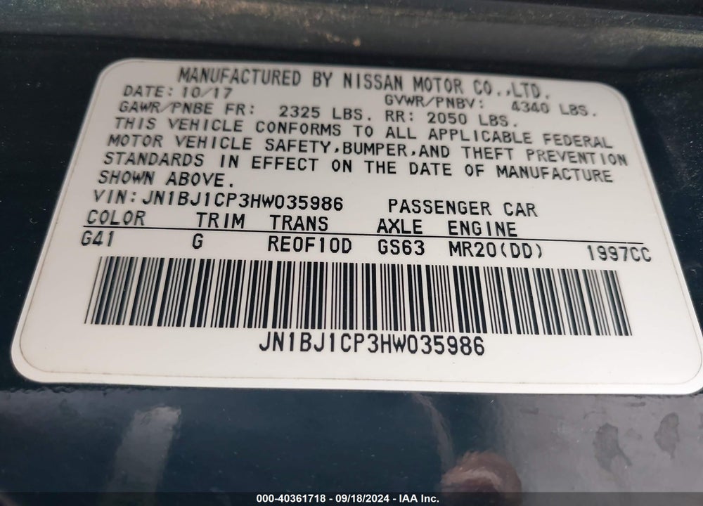 2017 NISSAN ROGUE SPORT S VIN: JN1BJ1CP3HW035986