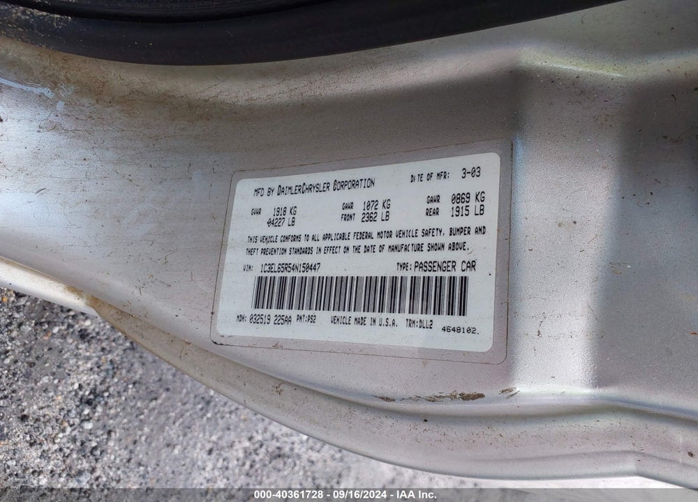 2004 CHRYSLER SEBRING LIMITED VIN: 1C3EL65R54N150447