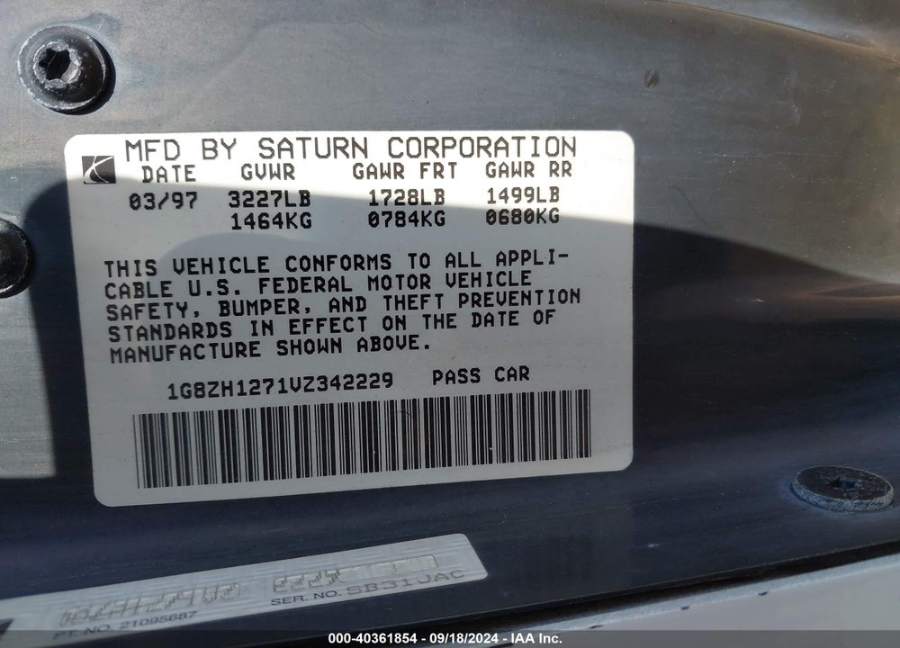 1997 SATURN SC SC2 VIN: 1G8ZH1271VZ342229