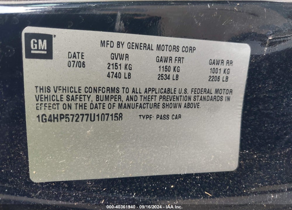2007 BUICK LUCERNE CX VIN: 1G4HP57277U107158