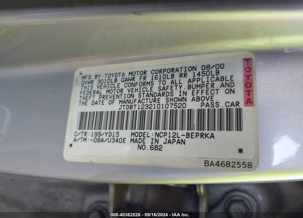 2001 TOYOTA ECHO VIN: JTDBT123210107520