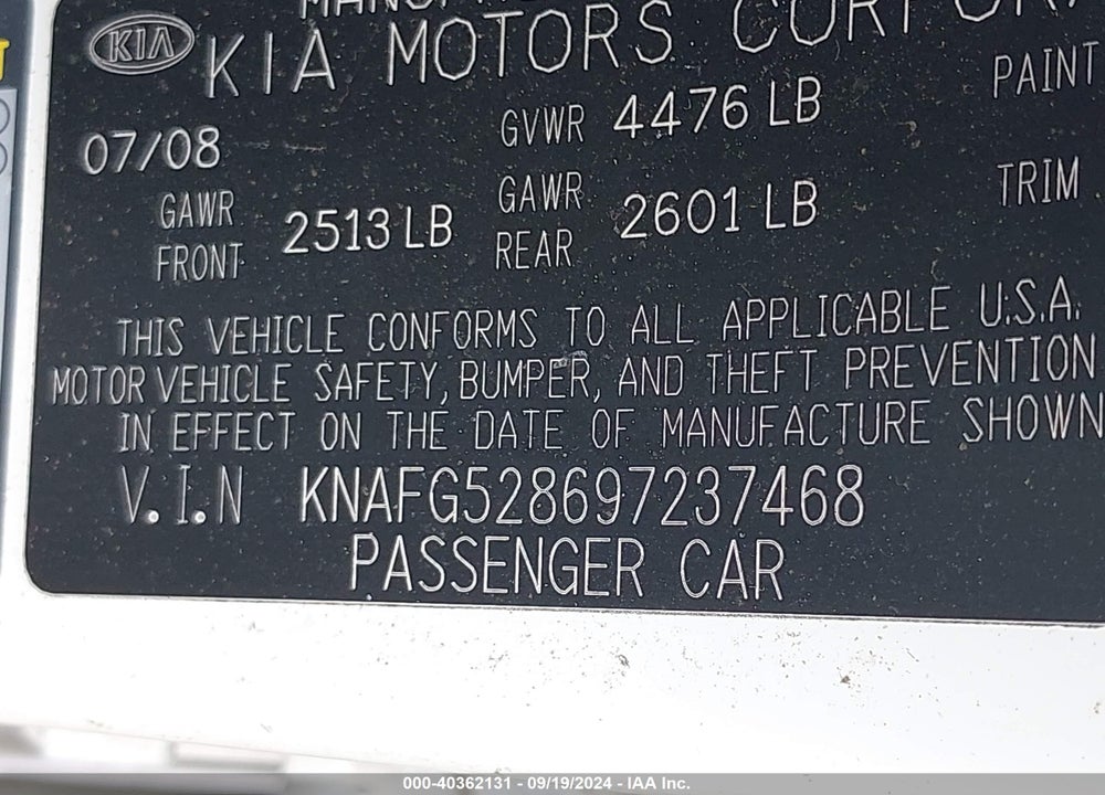 2009 KIA RONDO LX VIN: KNAFG528697237468
