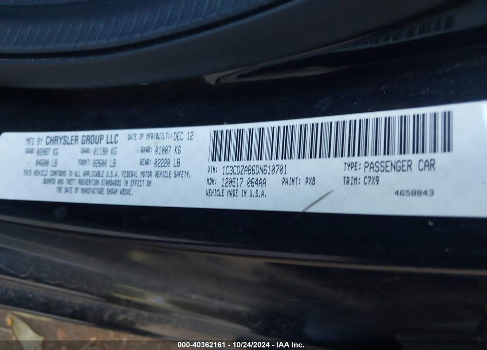 2013 DODGE AVENGER SE VIN: 1C3CDZAB6DN610701