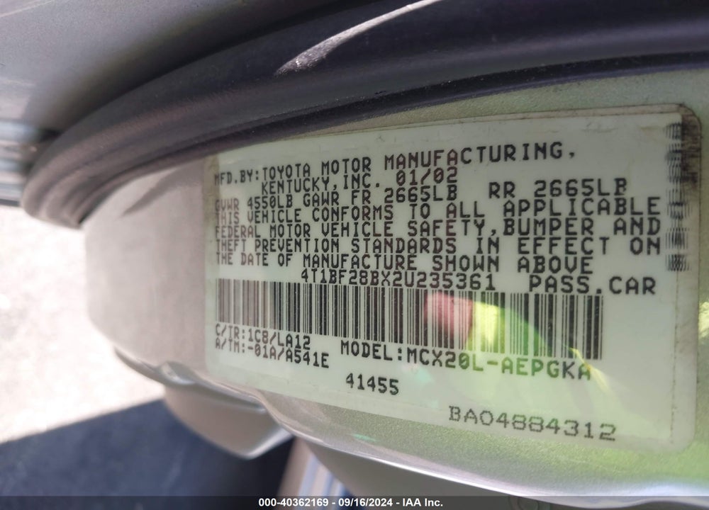 2002 TOYOTA AVALON XLS VIN: 4T1BF28BX2U235361