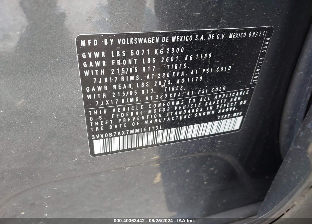 2021 VOLKSWAGEN TIGUAN 2.0T S VIN: 3VV0B7AX7MM151131
