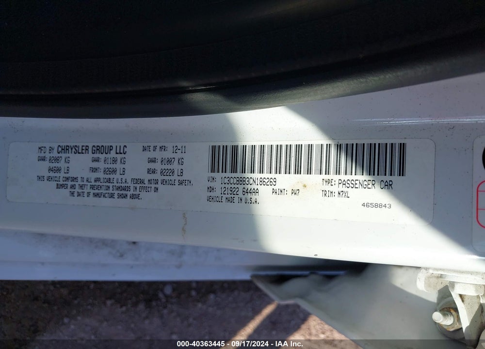 2012 CHRYSLER 200 TOURING VIN: 1C3CCBBB3CN186269