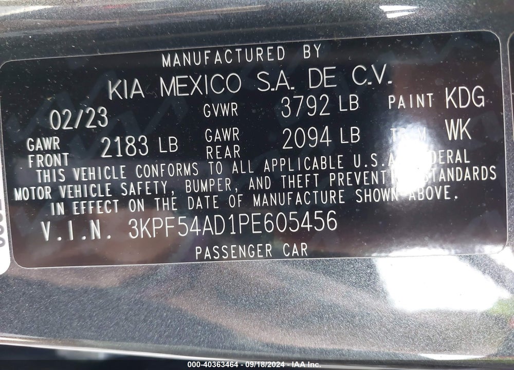 2023 KIA FORTE GT LINE VIN: 3KPF54AD1PE605456