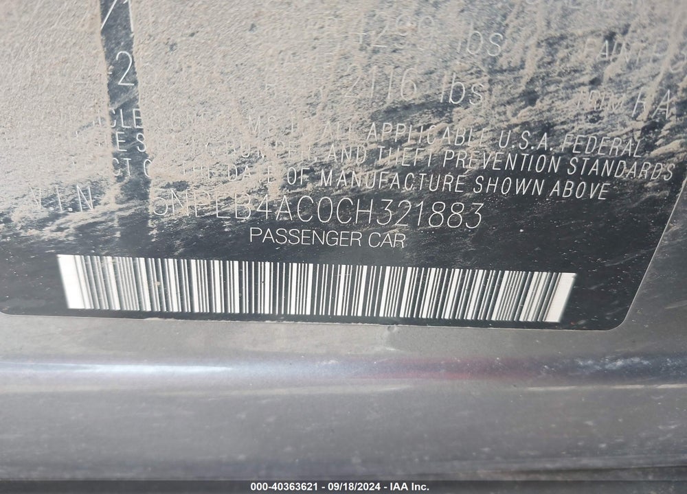 2012 HYUNDAI SONATA GLS VIN: 5NPEB4AC0CH321883