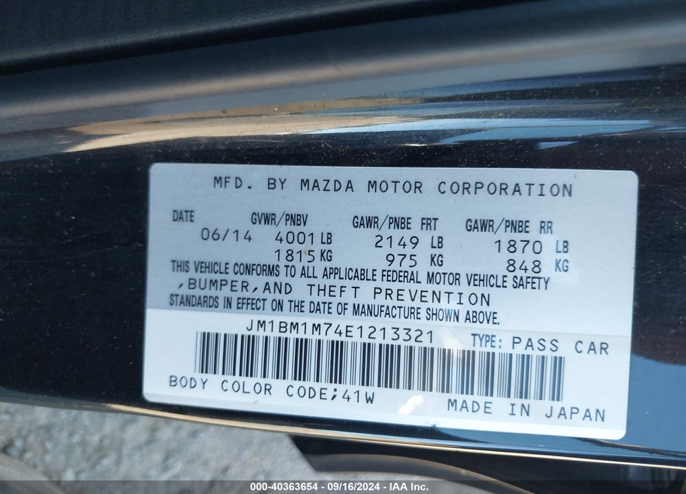 2014 MAZDA 3 I GRAND TOURING VIN: JM1BM1M74E1213321