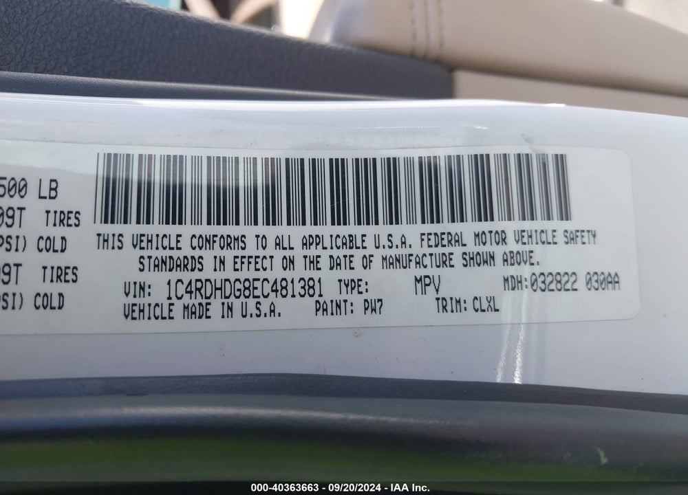 2014 DODGE DURANGO LIMITED VIN: 1C4RDHDG8EC481381
