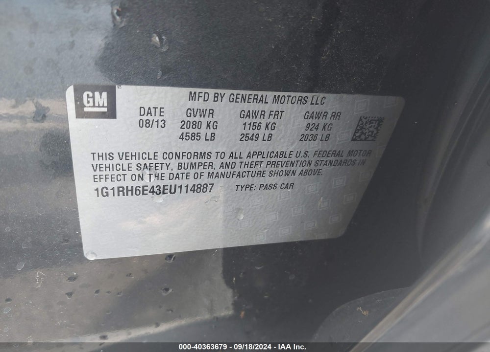 2014 CHEVROLET VOLT VIN: 1G1RH6E43EU114887
