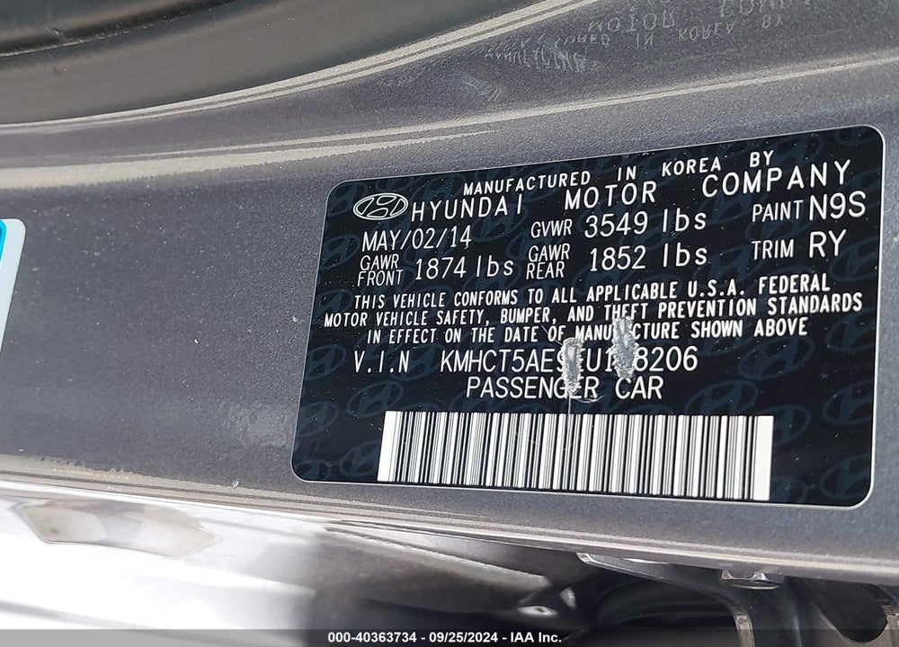 2014 HYUNDAI ACCENT GS VIN: KMHCT5AE9EU178206