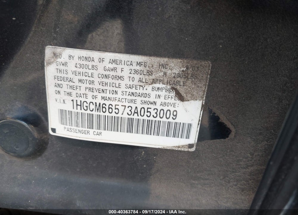 2003 HONDA ACCORD 3.0 EX VIN: 1HGCM66573A053009