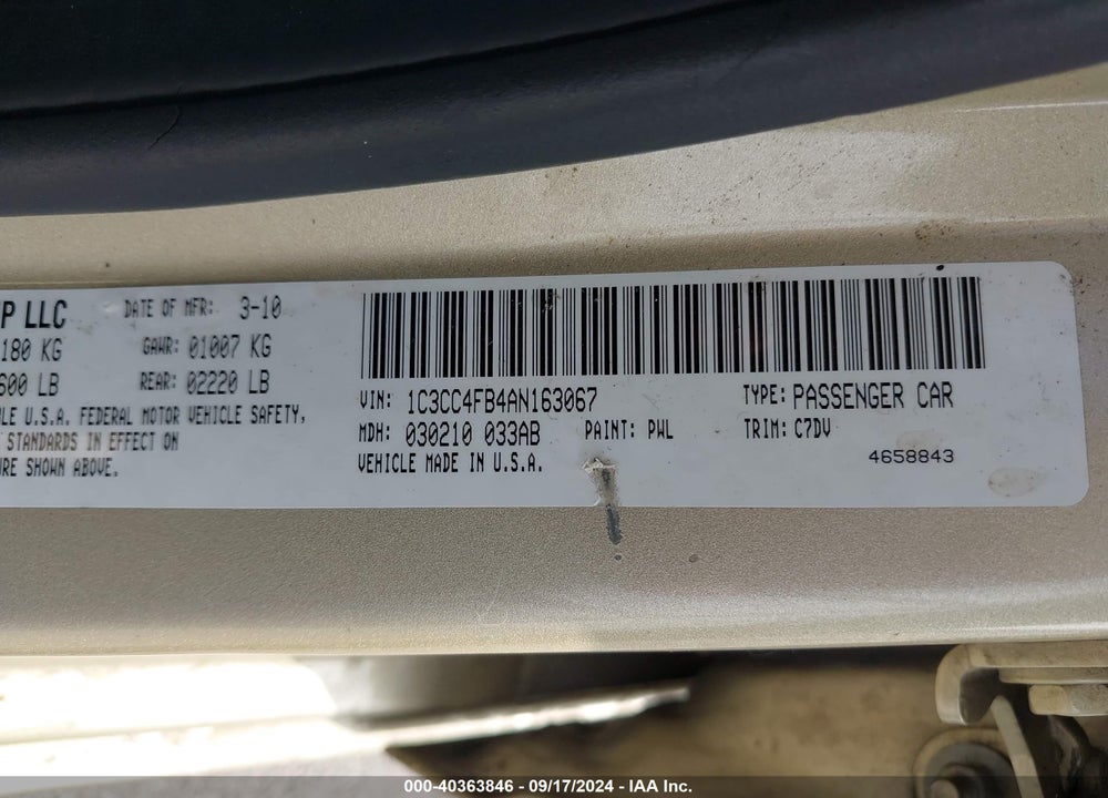 2010 CHRYSLER SEBRING TOURING VIN: 1C3CC4FB4AN163067