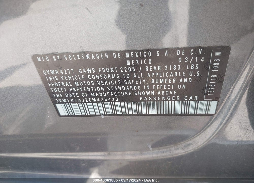 2014 VOLKSWAGEN JETTA 1.8T SEL VIN: 3VWL07AJ2EM426433