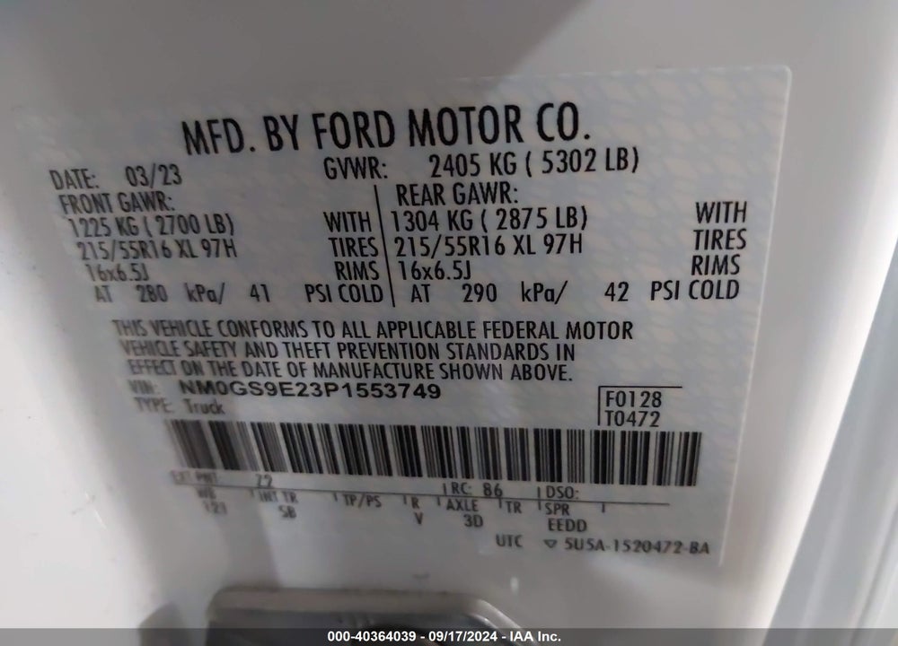 2023 FORD TRANSIT CONNECT XL PASSENGER VIN: NM0GS9E23P1553749