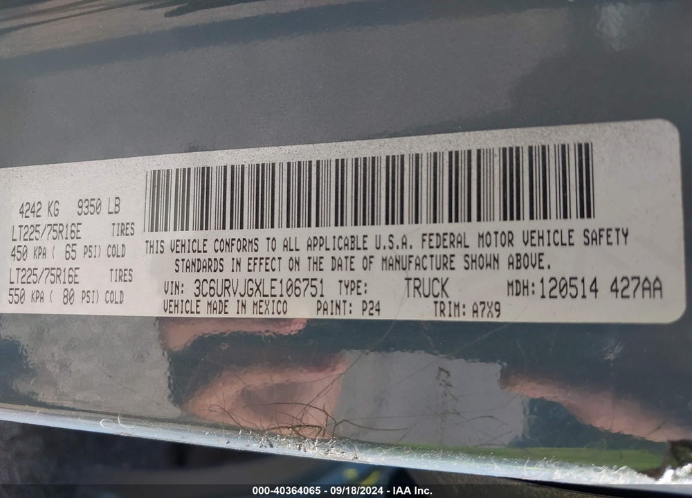 2020 CARG RAM PROMASTER 3500 O VAN HIGH ROOF 159 WB EXT VIN: 3C6URVJGXLE106751